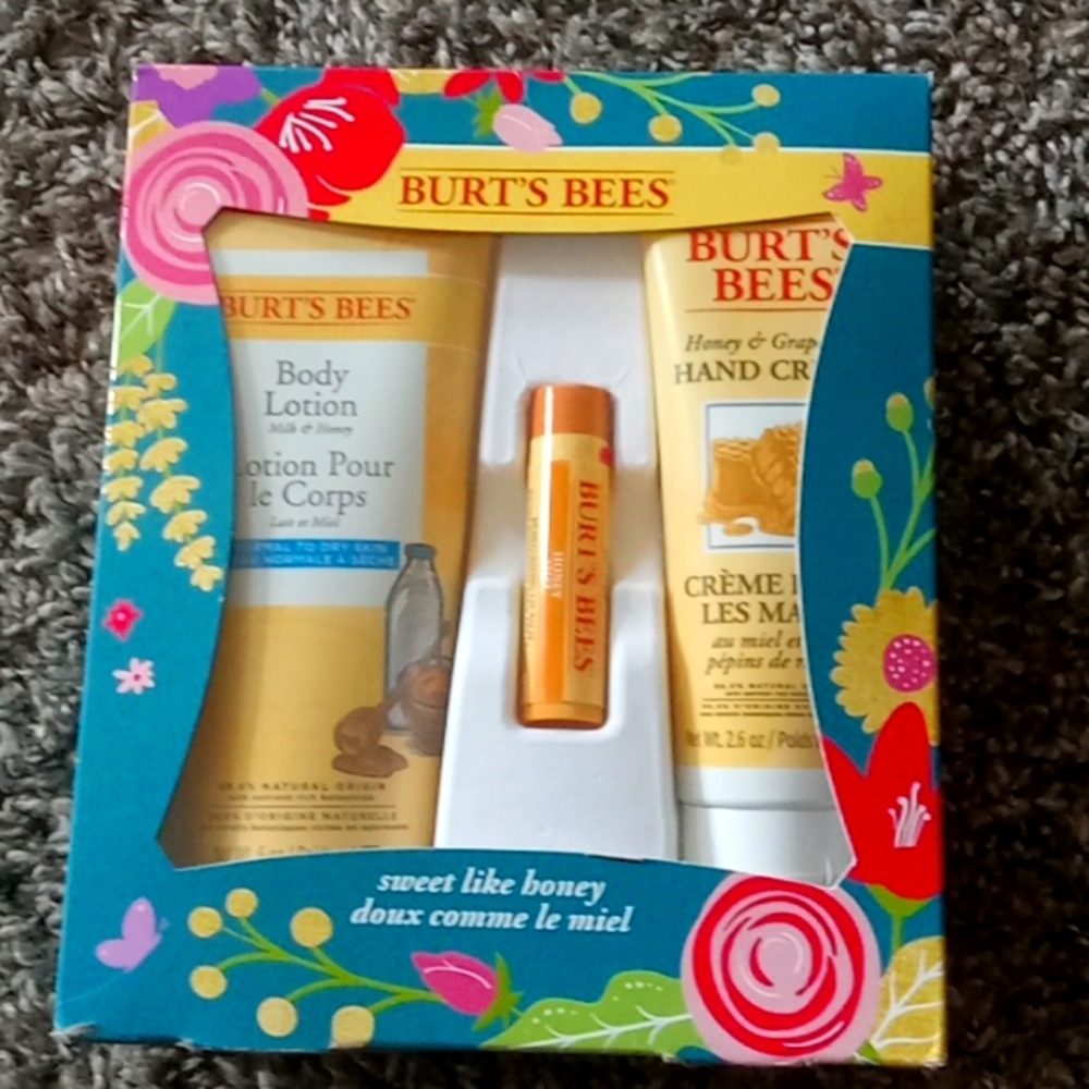 Burt's Bees 🥛 milk and honey  🍯 body lotion, hand cream, and lip balm.